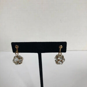 Vtg Clip  On Rhinestone Ball Earrings